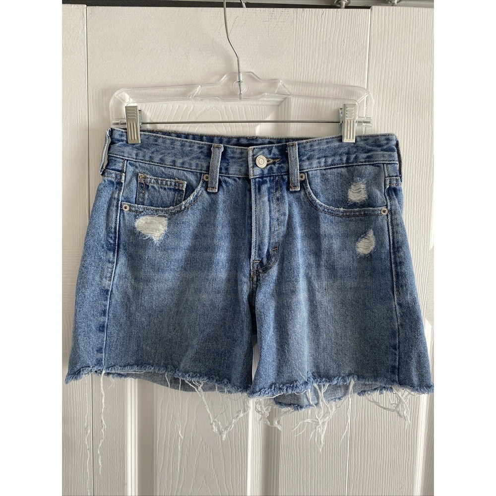 Lucky Brand Boyfriend Short Womens Size 0 25 Blue Distressed Denim Cotton